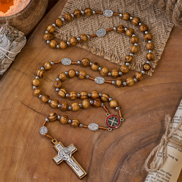 Natural Wood Handmade Rosary With Saint Benedict Cross - image 8