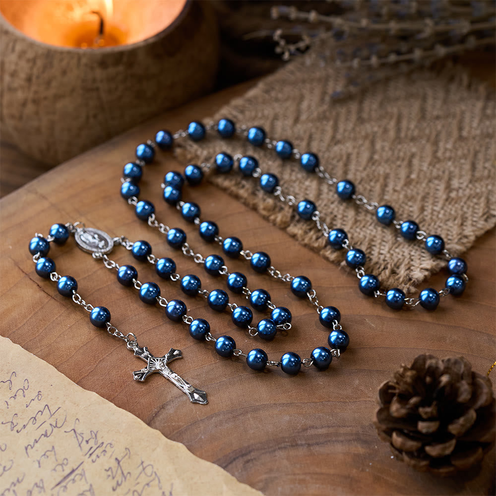 Royal Blue Pearl Beads Rosary with Holy Mother Medal & Crucifix - Royal Blue - image 0