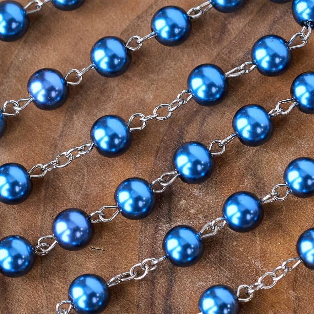 Royal Blue Pearl Beads Rosary with Holy Mother Medal & Crucifix - image 5
