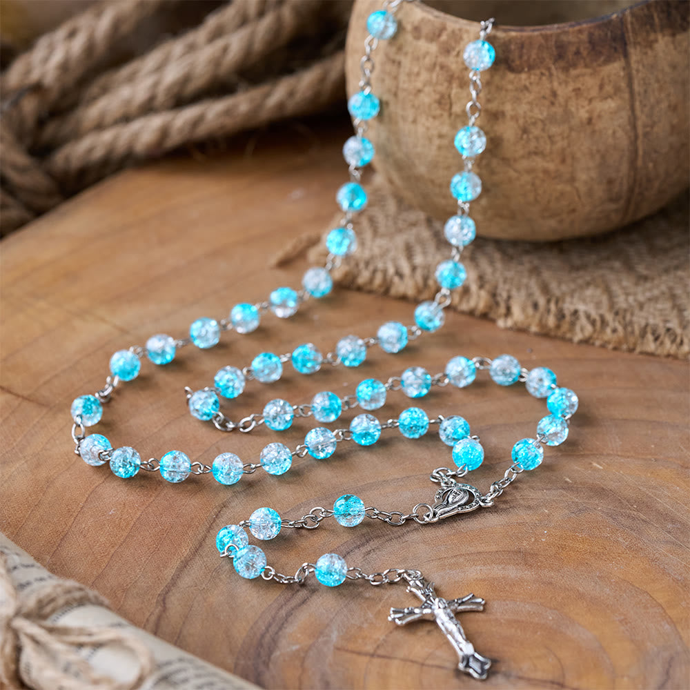 Celestial Blue Glass Beads Rosary with Jesus Heart & Crucifix - Sky Blue - image 0