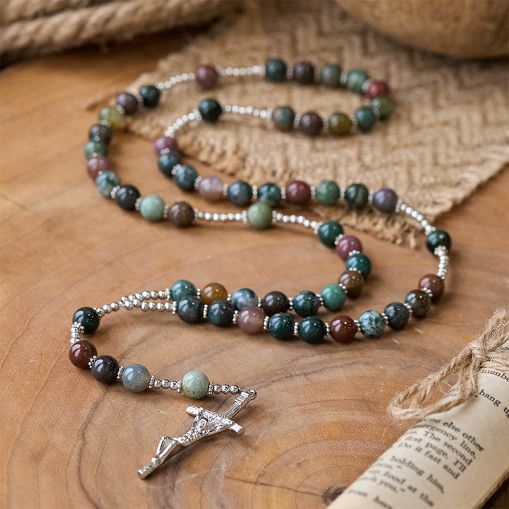 Christ Natural Agate Jesus Cross Prayer Rosary - image 2