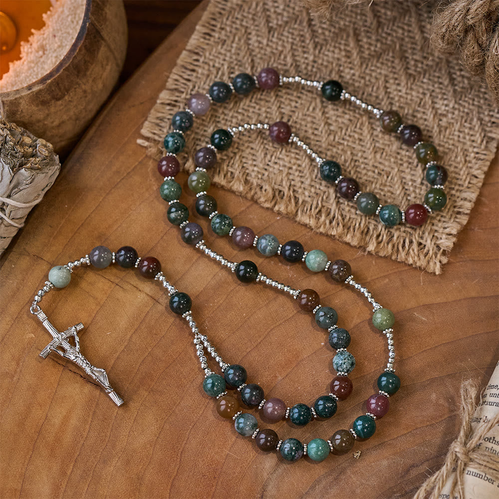 Christ Natural Agate Jesus Cross Prayer Rosary - image 7