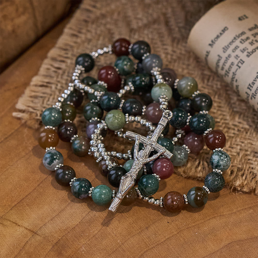 Christ Natural Agate Jesus Cross Prayer Rosary - image 4