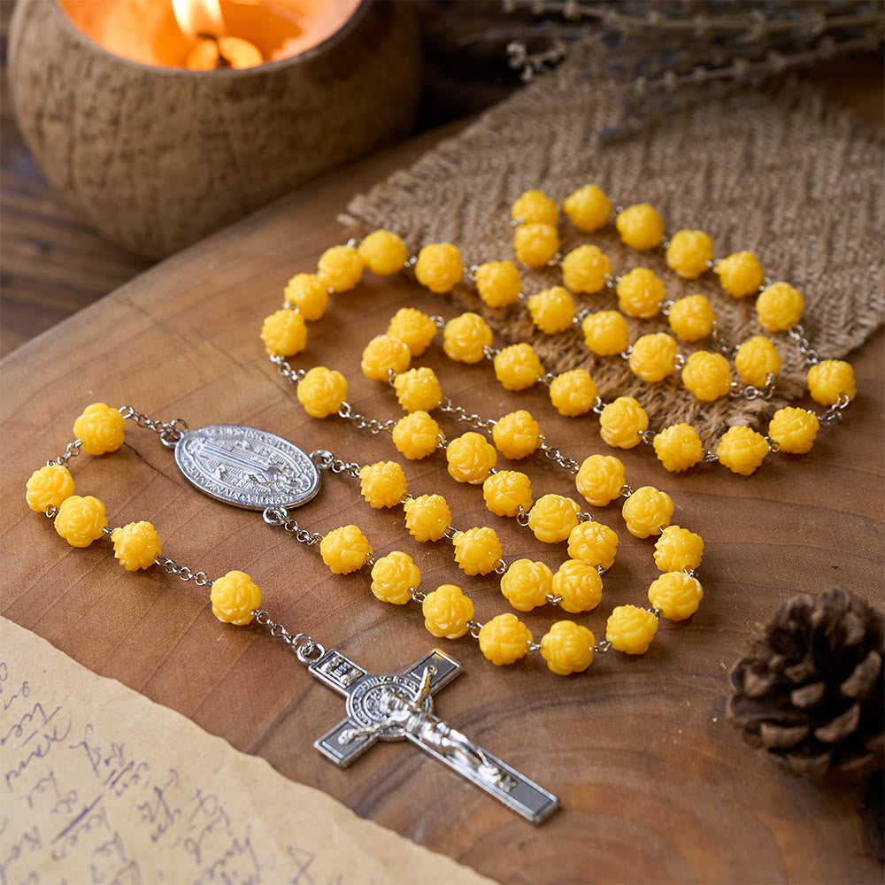 Yellow Rose Beads Crucifixion Rosary - image 4