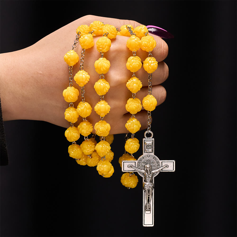 Yellow Rose Beads Crucifixion Rosary - image 1