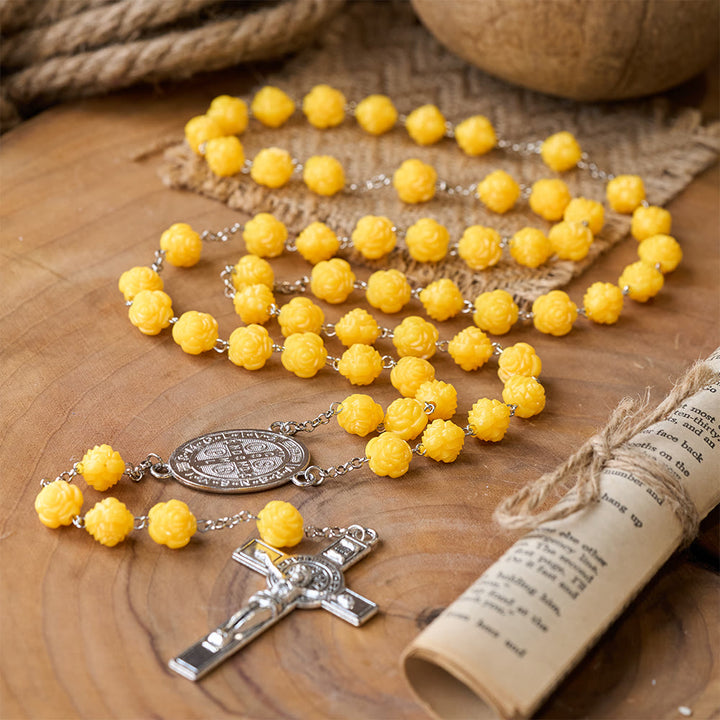 Yellow Rose Beads Crucifixion Rosary - image 3