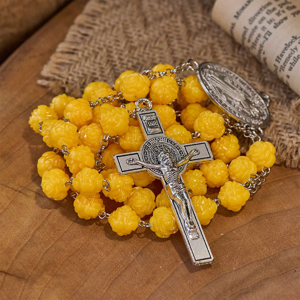 Yellow Rose Beads Crucifixion Rosary - image 7