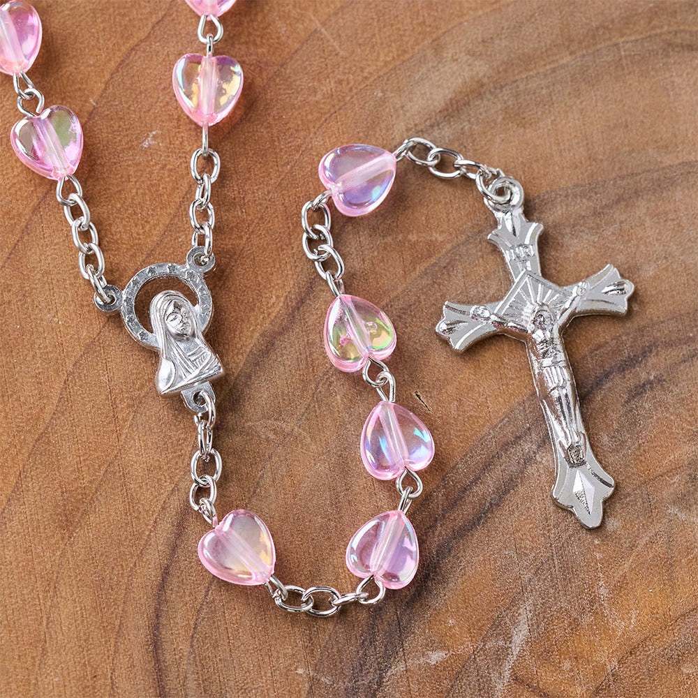 Pink Clear Shiny Heart Prayer Rosary - image 6