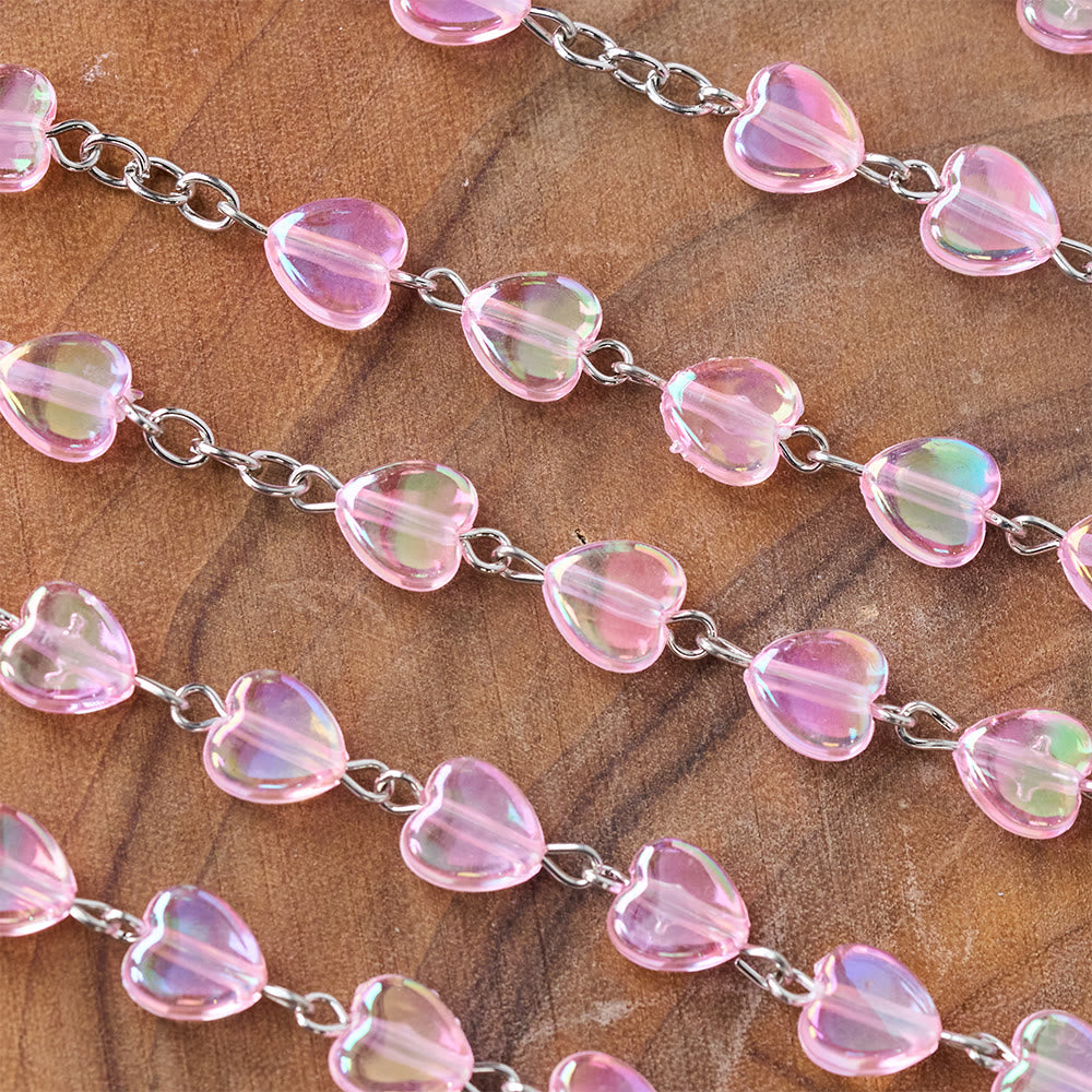 Pink Clear Shiny Heart Prayer Rosary - image 5