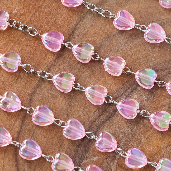 Pink Clear Shiny Heart Prayer Rosary - image 5