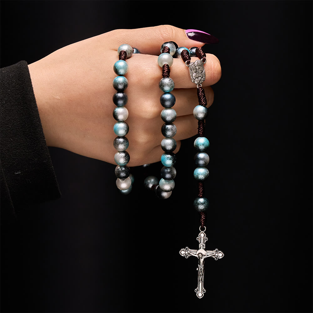 Christianartworkshop Holy Family & Crucifix of 10 mm Round Multicolor Acrylic Nylon Cord Rosary  - image 1