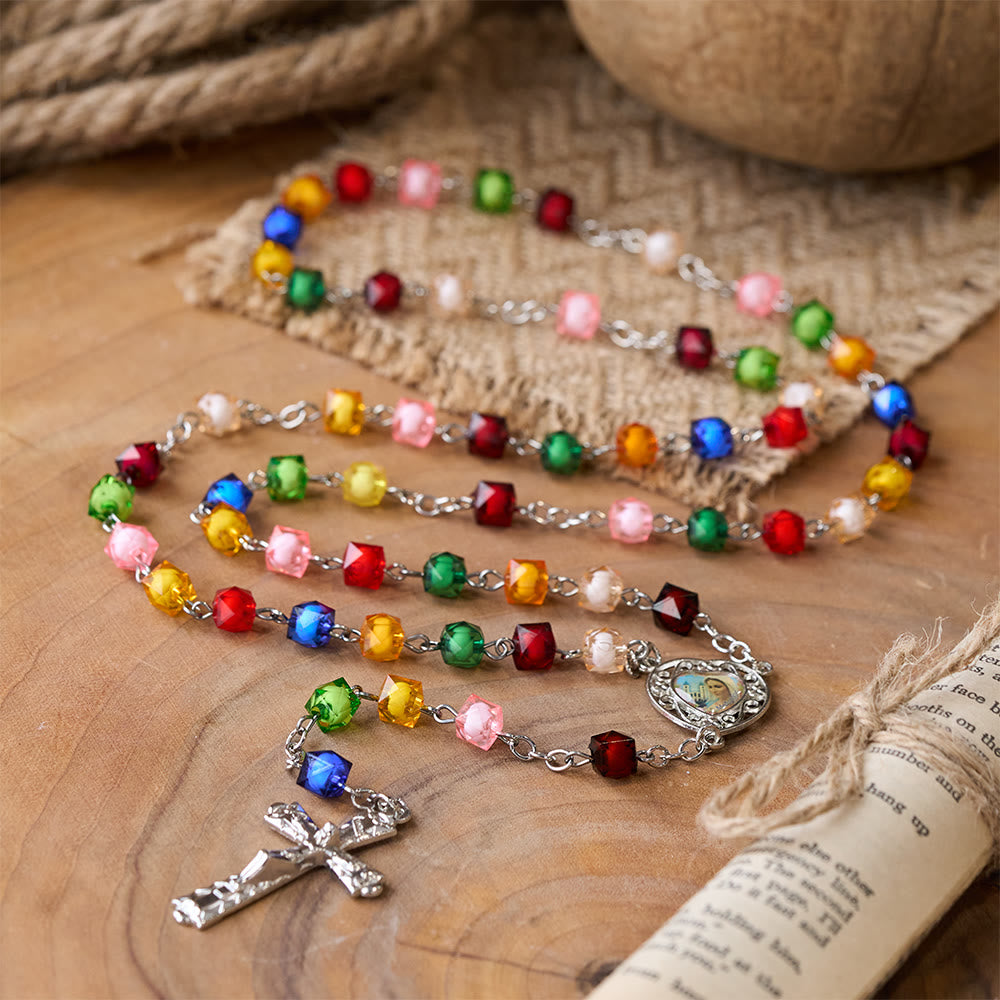 Christianartworkshop Our Lady of Peace & Crucifix of 8 mm Polyhedron Multicolor Acrylic Alloy Chain Rosary - 🔥3 PCS - image 0