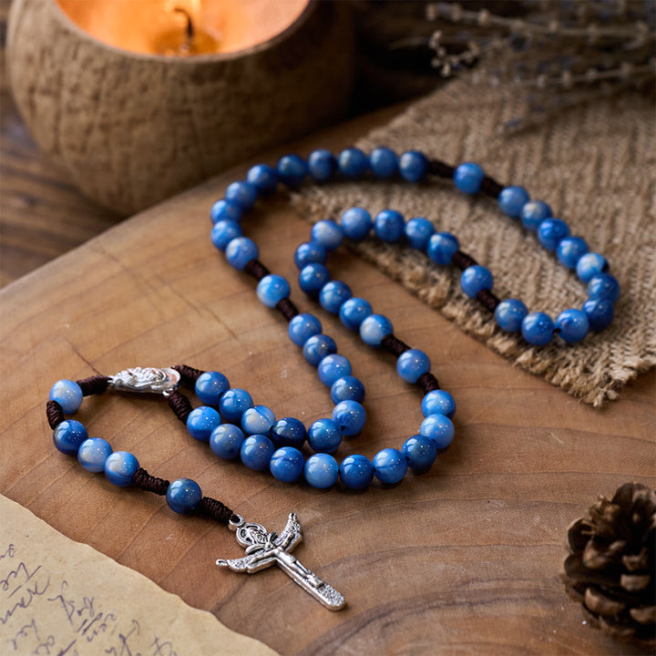 Blue Beads Hand-Woven Crucifix Rosary - image 2