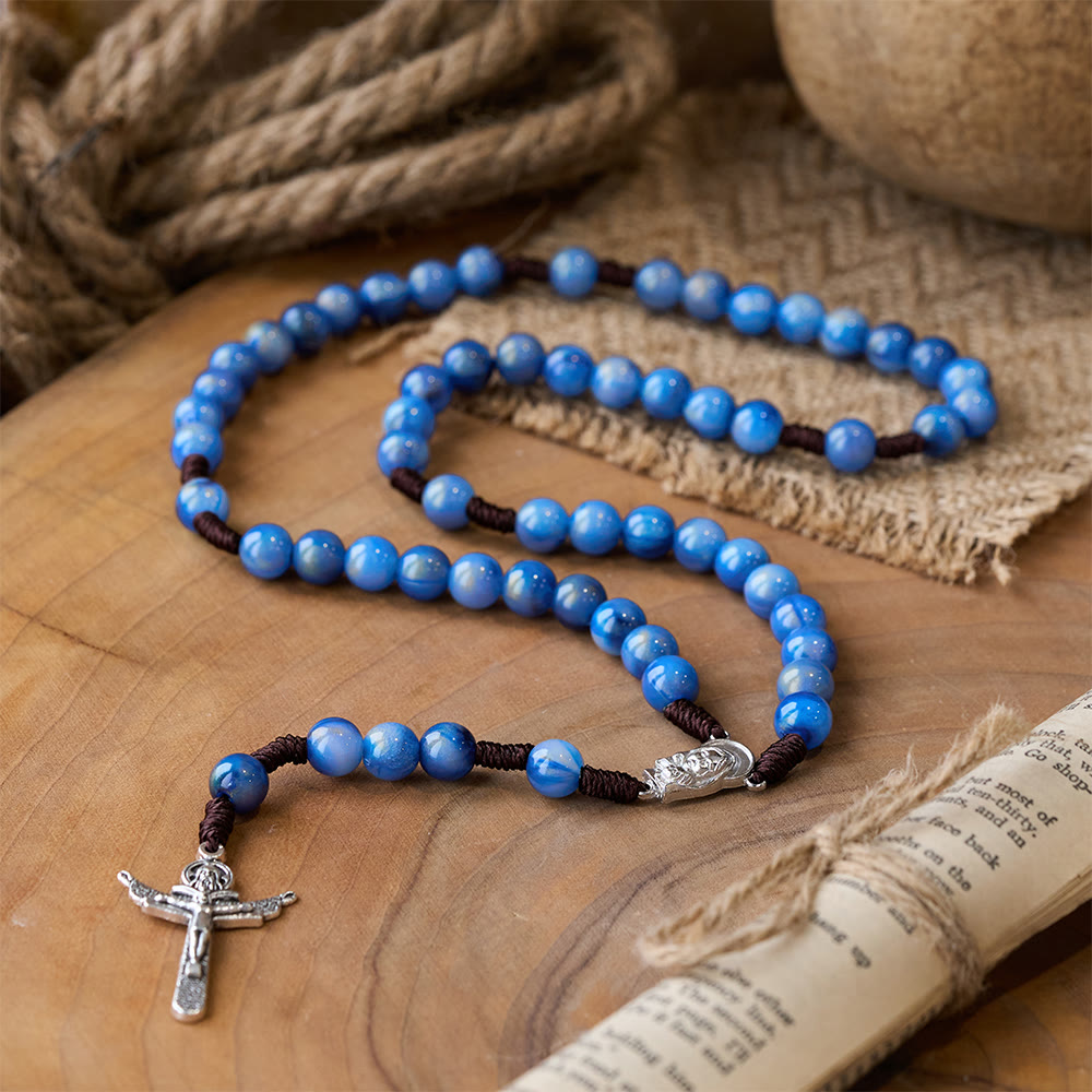 Blue Beads Hand-Woven Crucifix Rosary - Blue - image 0