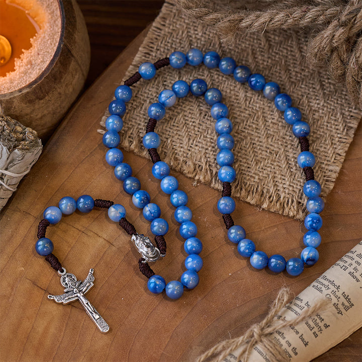 Blue Beads Hand-Woven Crucifix Rosary - image 8