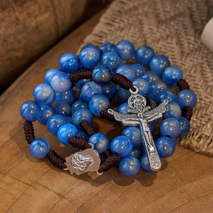 Blue Beads Hand-Woven Crucifix Rosary - image 4