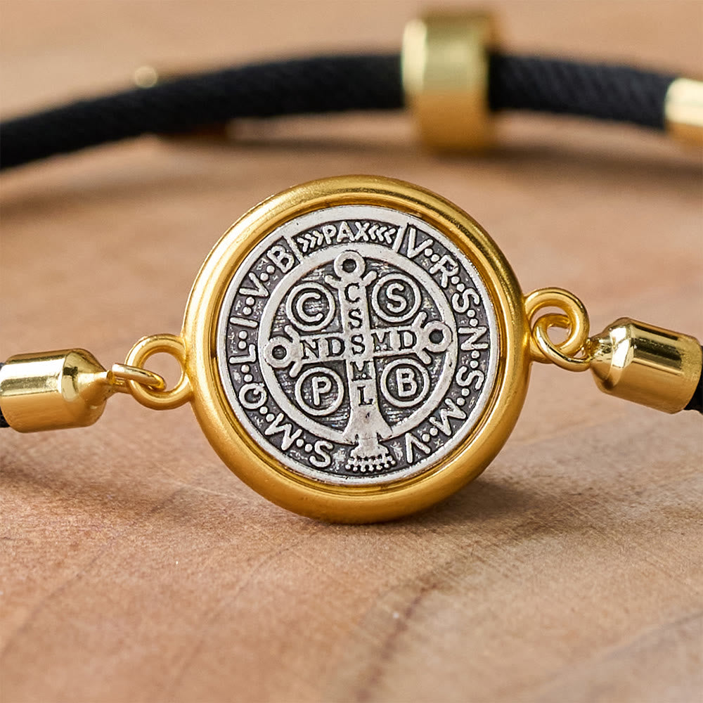 Christianartworkshop St. Benedict Medal Black Rope Cord Adjustable Bracelet - image 4