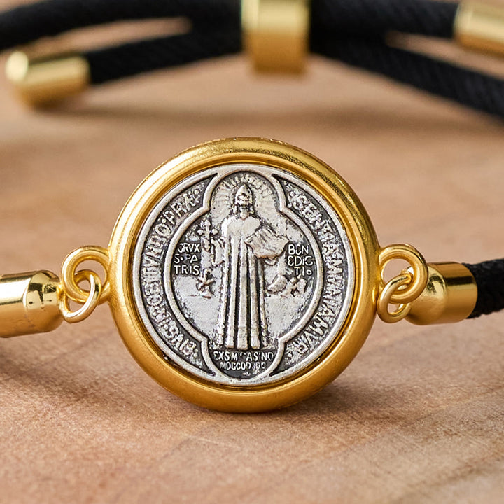 Christianartworkshop St. Benedict Medal Black Rope Cord Adjustable Bracelet - image 5