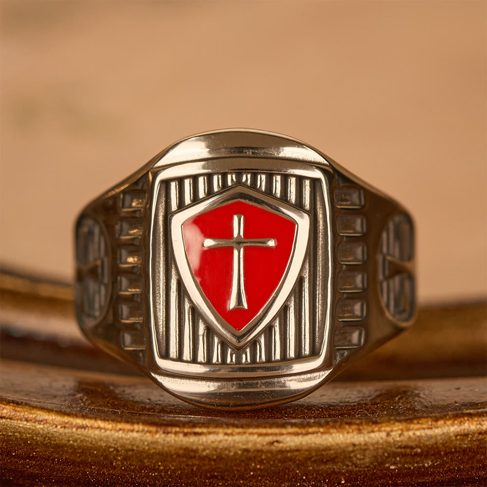 Christianartworkshop Templar Shield Cross Ring - A Sacred Emblem of Valor and Faith - AU Size Z+2（US 15） - image 0
