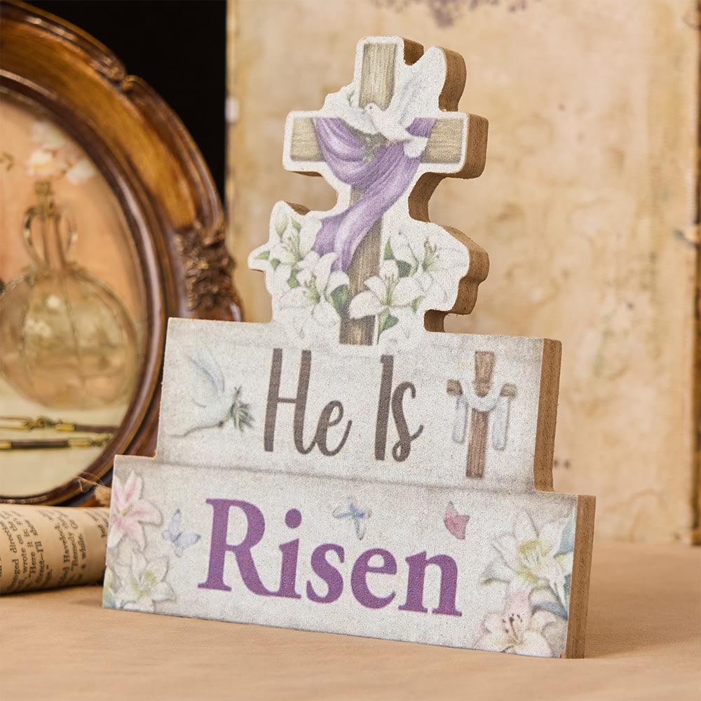 Christianartworkshop "He Is Risen" Wooden Cross & Dove Decorative Ornament - image 1
