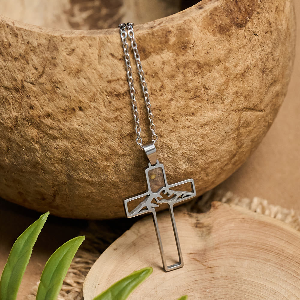 Christianartworkshop Mustard Seed Mountain Cross Necklace: Faith's Endurance & Nature's Wonder - Mustard Seed Mountain Cross Necklace - image 0