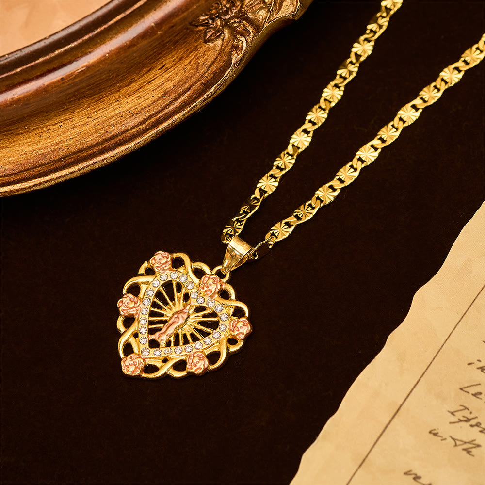 Christianartworkshop Openwork Our Lady Heart Necklace with Rose Accent: A Daily Reminder of Her Intercession - image 1