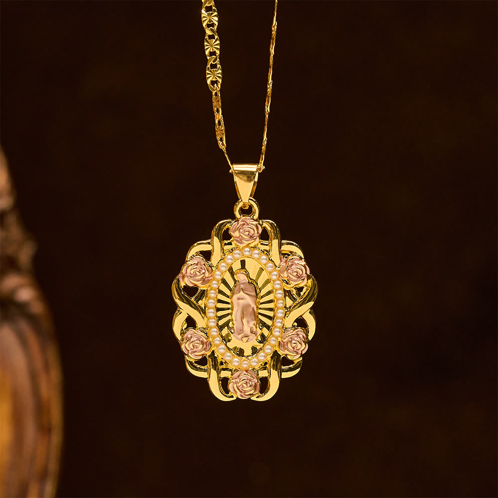 Christianartworkshop Rose Accent Our Lady Oval Necklace: A Daily Reminder of Her Intercession - image 3