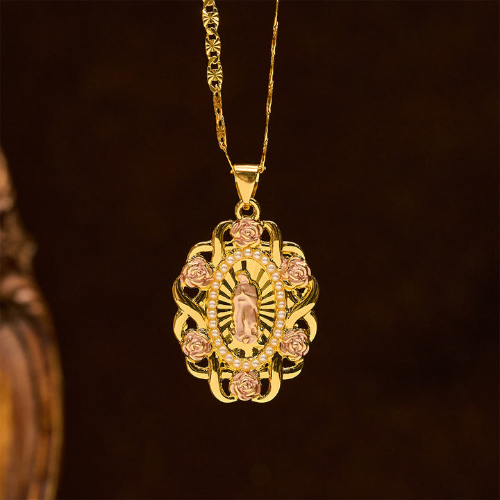 Christianartworkshop Rose Accent Our Lady Oval Necklace: A Daily Reminder of Her Intercession - image 3