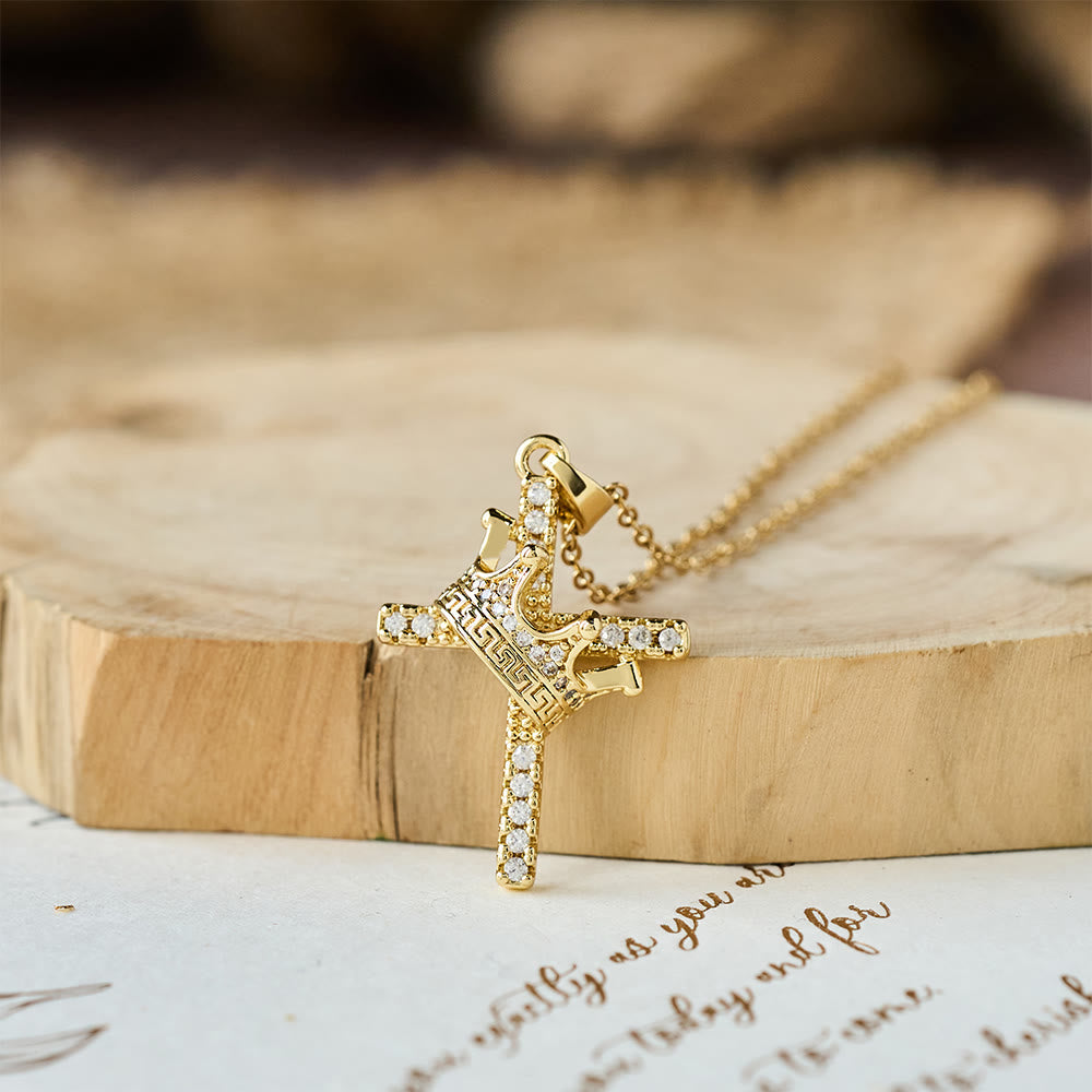 Christianartworkshop Cross & Crown Sparkle Necklace (2 Sizes): Embody Faith and Regal Devotion - Golden (L) - image 0