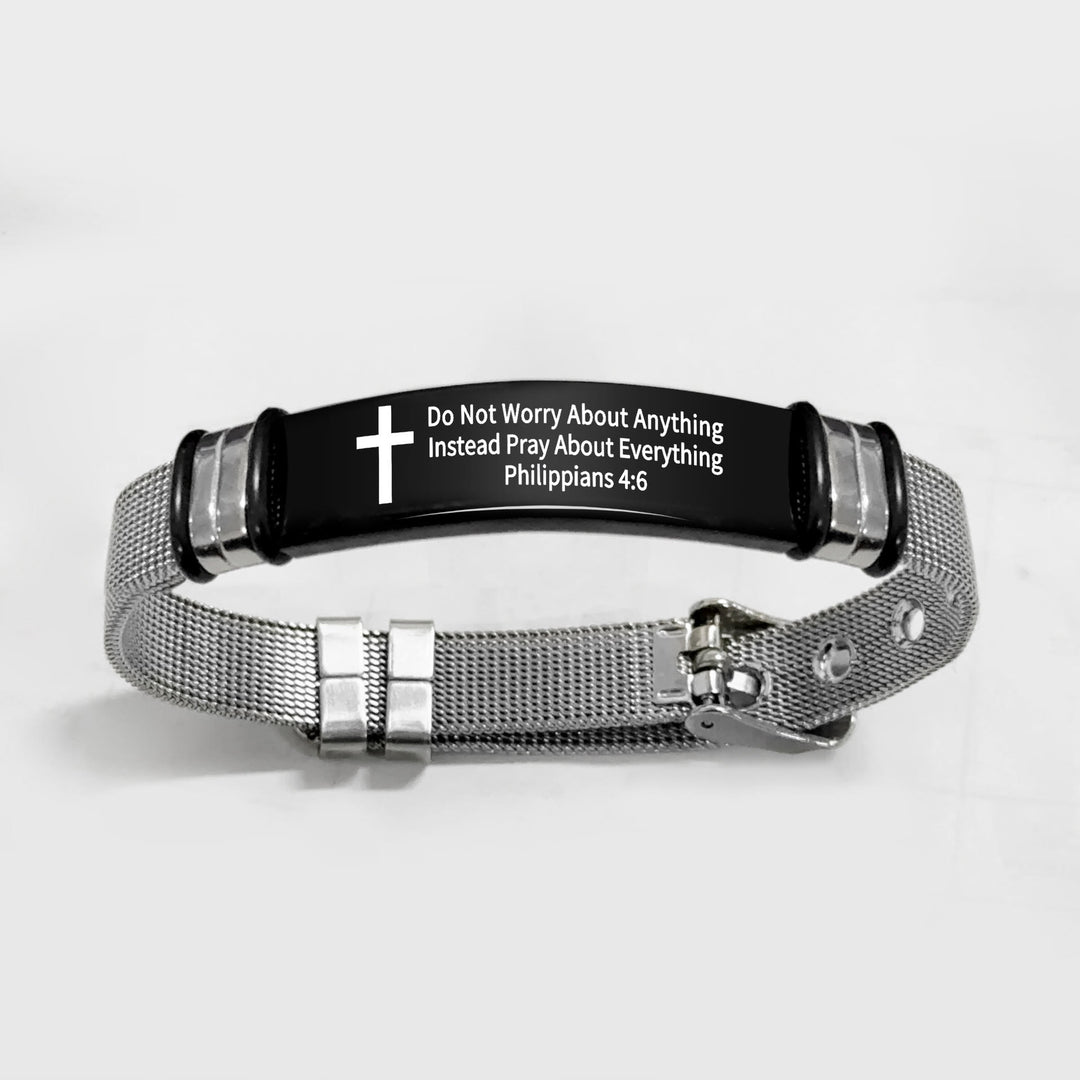 Christianartworkshop Multi - Styled Motivational Cross Bracelet with Bible Verses - Black&Silver PVC 4:6 - image 49