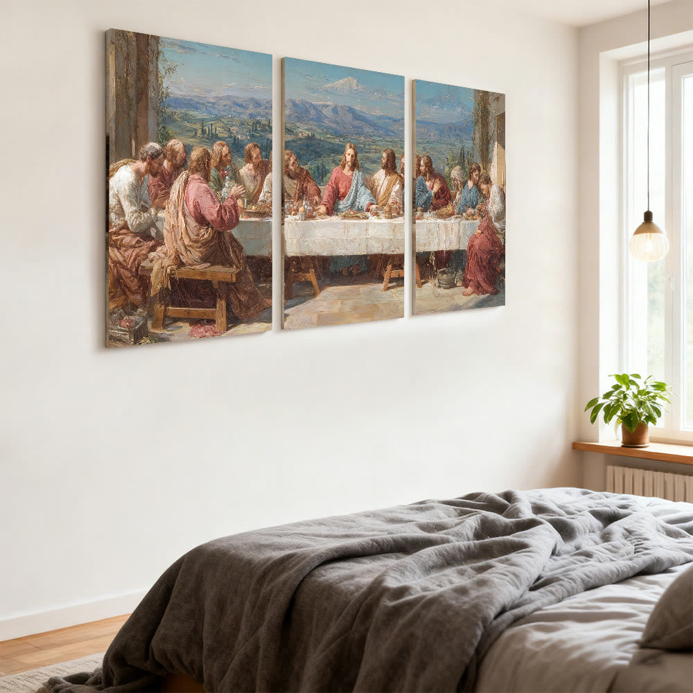 Christianartworkshop Sacred Feast with Jesus in Serene Valley Canvas Wall Art Set: Serene Companion of Home Grace - image 2