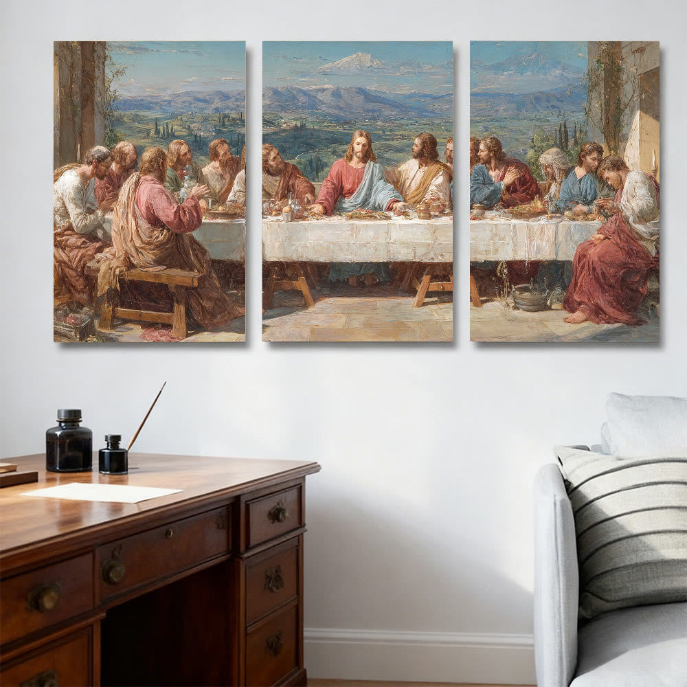 Christianartworkshop Sacred Feast with Jesus in Serene Valley Canvas Wall Art Set: Serene Companion of Home Grace - image 1