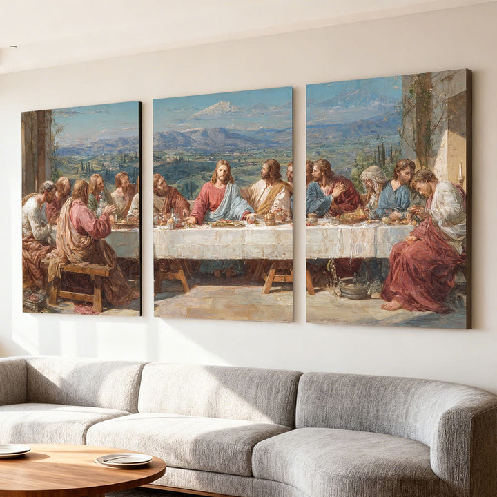 Christianartworkshop Sacred Feast with Jesus in Serene Valley Canvas Wall Art Set: Serene Companion of Home Grace - image 3