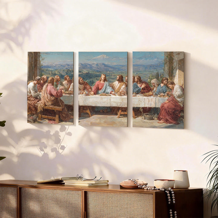 Christianartworkshop Sacred Feast with Jesus in Serene Valley Canvas Wall Art Set: Serene Companion of Home Grace - 7.87''*11.81''*0.71"/20*30*1.8cm - Framed Canvas Painting (Set of 3) - image 0