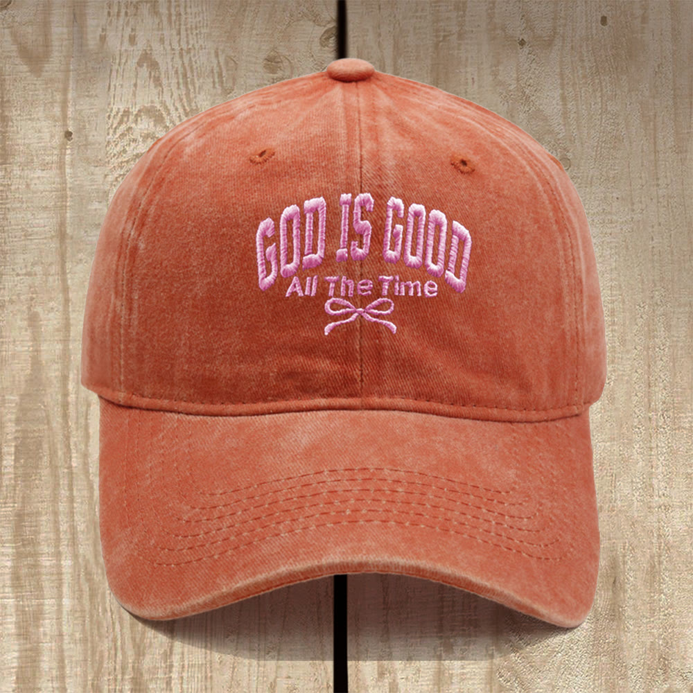 Christianartworkshop God Is Good All The Time Washed Cotton Baseball Cap: Wear the Truth of His Goodness - Orange - image 11