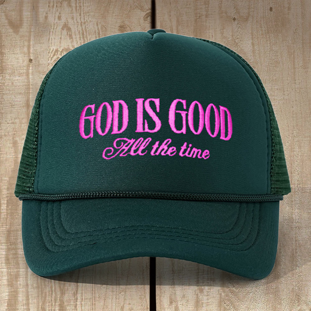 Christianartworkshop Multi-Color God Is Good Trucker Cap: Ground Your Faith in His Unchanging Love - Dark Green - image 0