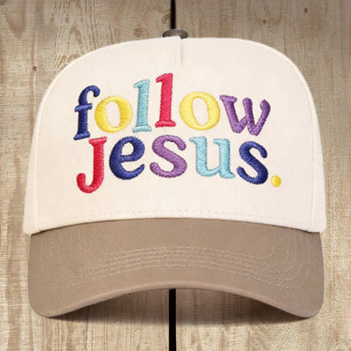 Christianartworkshop Follow Jesus Multicolored Structured Baseball Cap: Wear the Call of the Gospel - Khaki - image 2