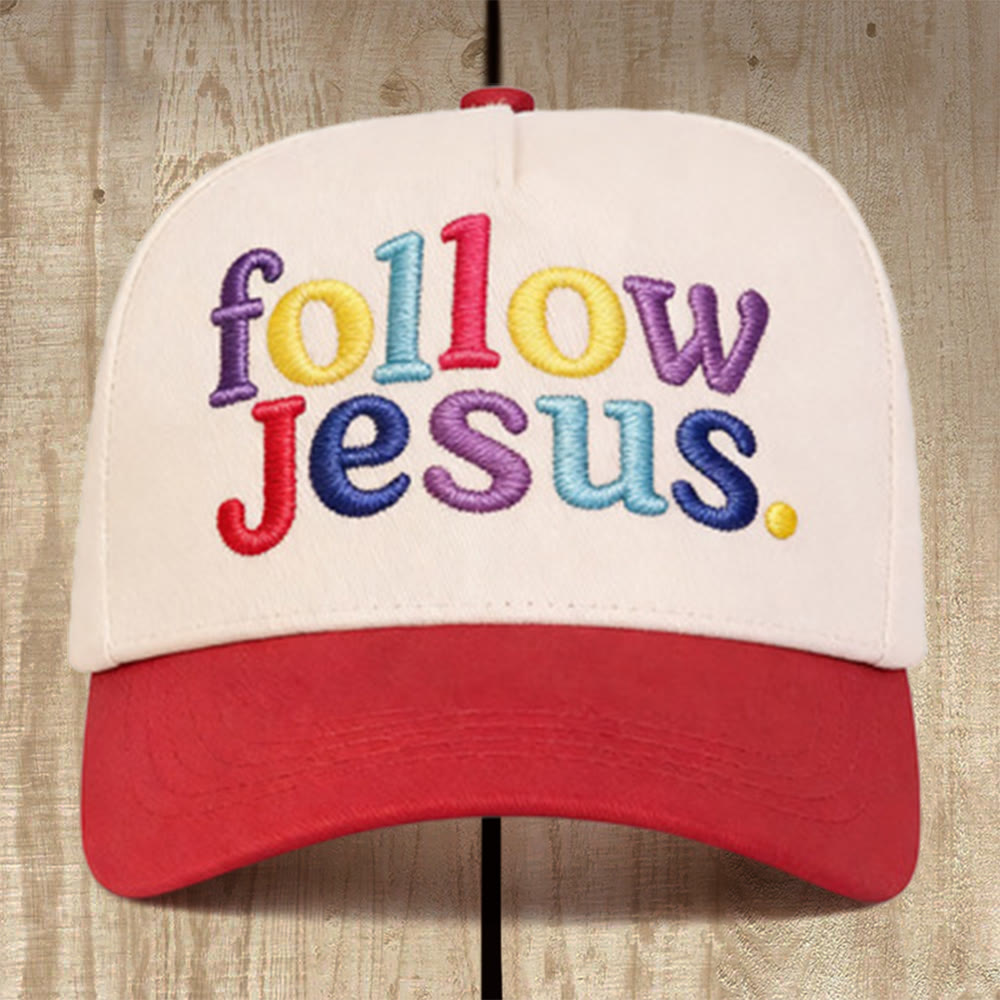 Christianartworkshop Follow Jesus Multicolored Structured Baseball Cap: Wear the Call of the Gospel - Red - image 5