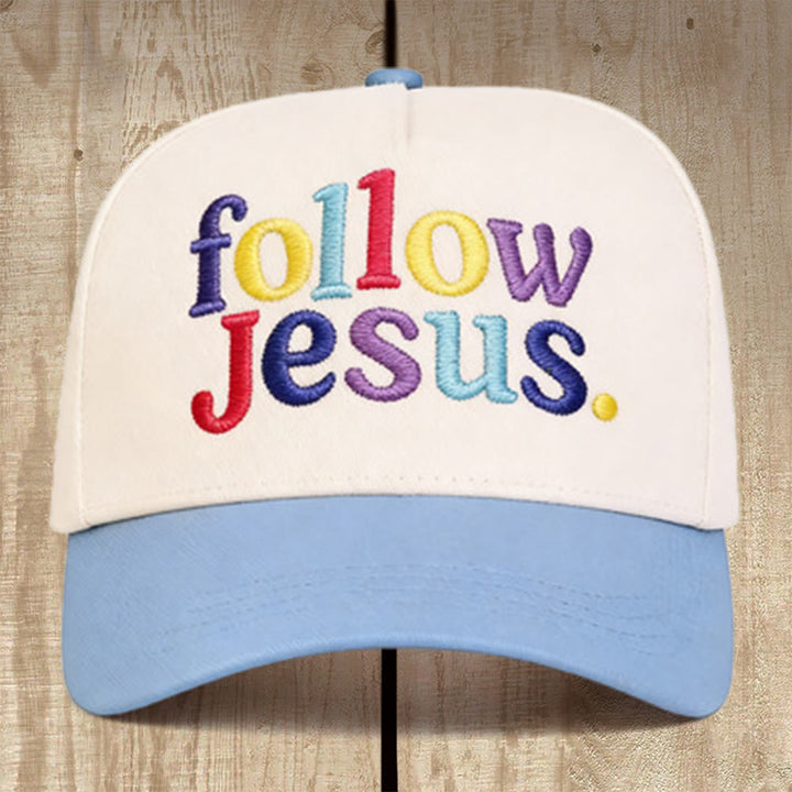 Christianartworkshop Follow Jesus Multicolored Structured Baseball Cap: Wear the Call of the Gospel - Sky Blue - image 4