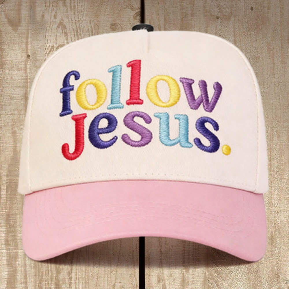 Christianartworkshop Follow Jesus Multicolored Structured Baseball Cap: Wear the Call of the Gospel - Pink - image 6