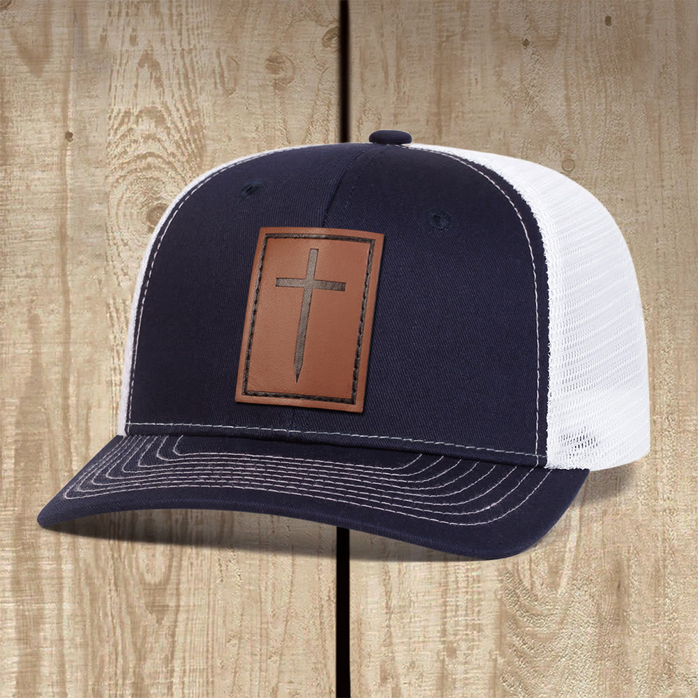 Christianartworkshop Rugged Cross Trucker Cap: A Confident Witness of Faith in Daily Life - Navy Blue - image 5