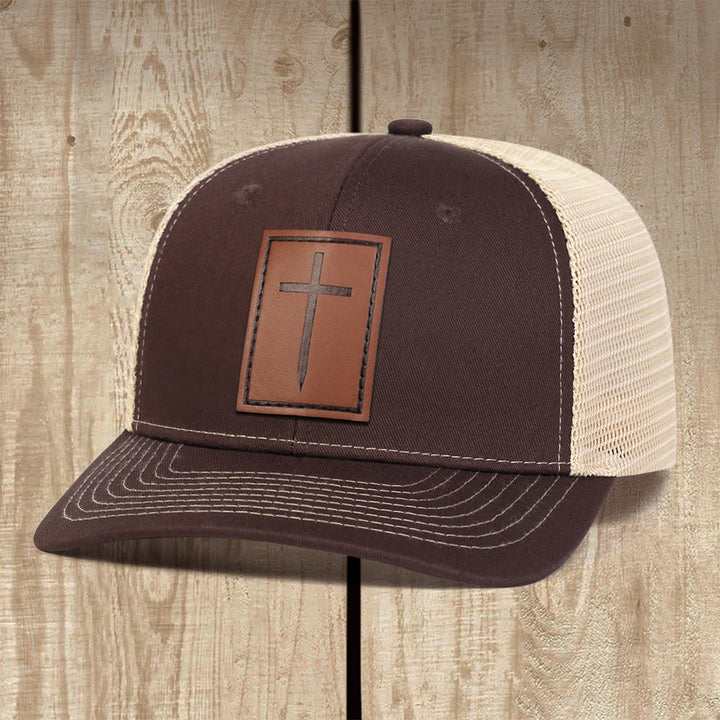Christianartworkshop Rugged Cross Trucker Cap: A Confident Witness of Faith in Daily Life - Brown - image 3