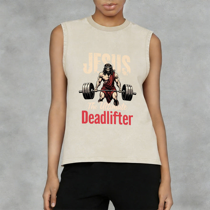 Christianartworkshop Jesus The Ultimate Deadlifter Unisex Washed Tank Top - image 6