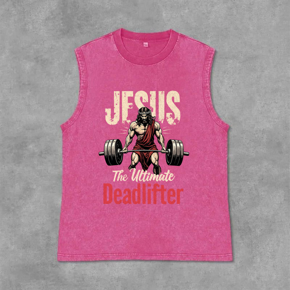 Christianartworkshop Jesus The Ultimate Deadlifter Unisex Washed Tank Top - Pink - 2XL - image 7