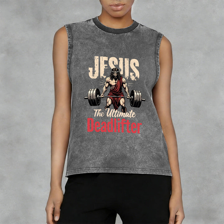 Christianartworkshop Jesus The Ultimate Deadlifter Unisex Washed Tank Top - image 11