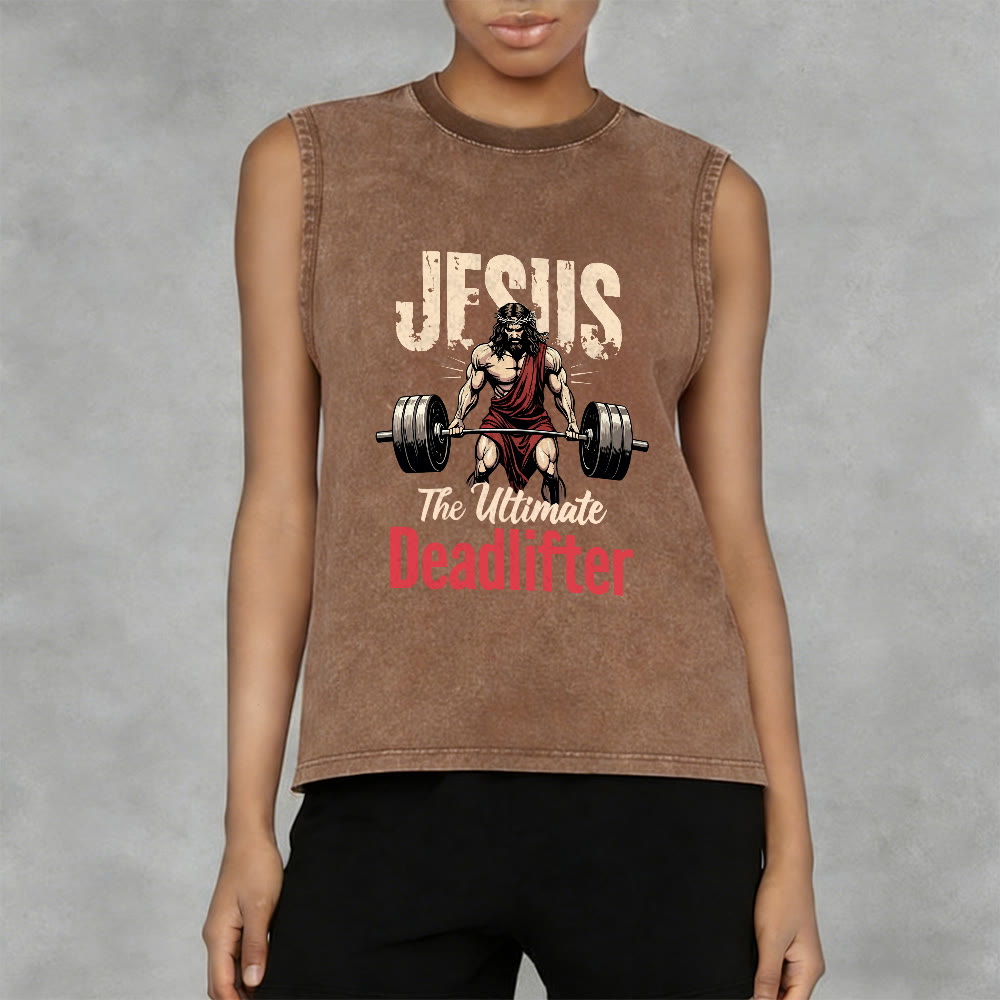 Christianartworkshop Jesus The Ultimate Deadlifter Unisex Washed Tank Top - image 15