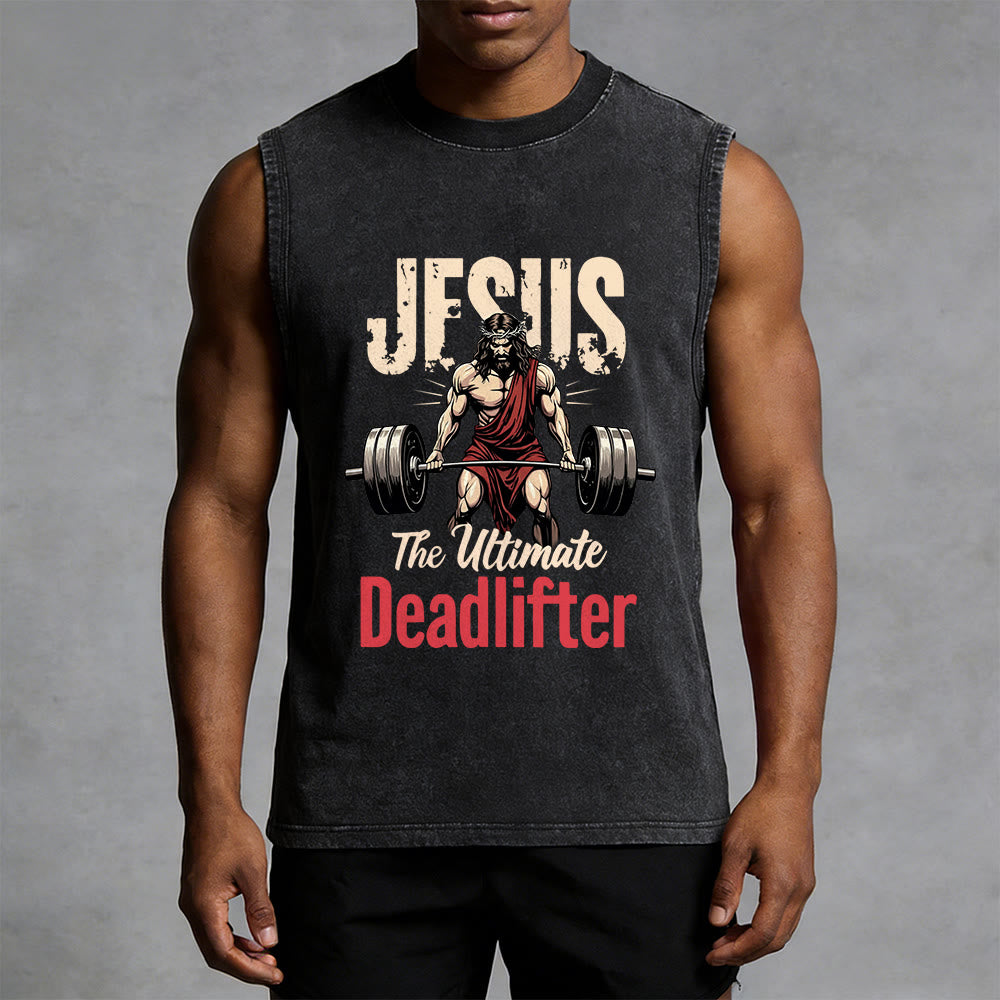 Christianartworkshop Jesus The Ultimate Deadlifter Unisex Washed Tank Top - image 1