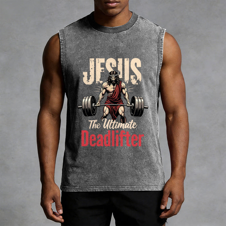 Christianartworkshop Jesus The Ultimate Deadlifter Unisex Washed Tank Top - image 11