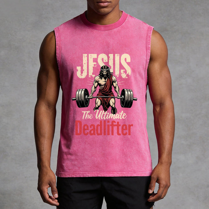 Christianartworkshop Jesus The Ultimate Deadlifter Unisex Washed Tank Top - image 8