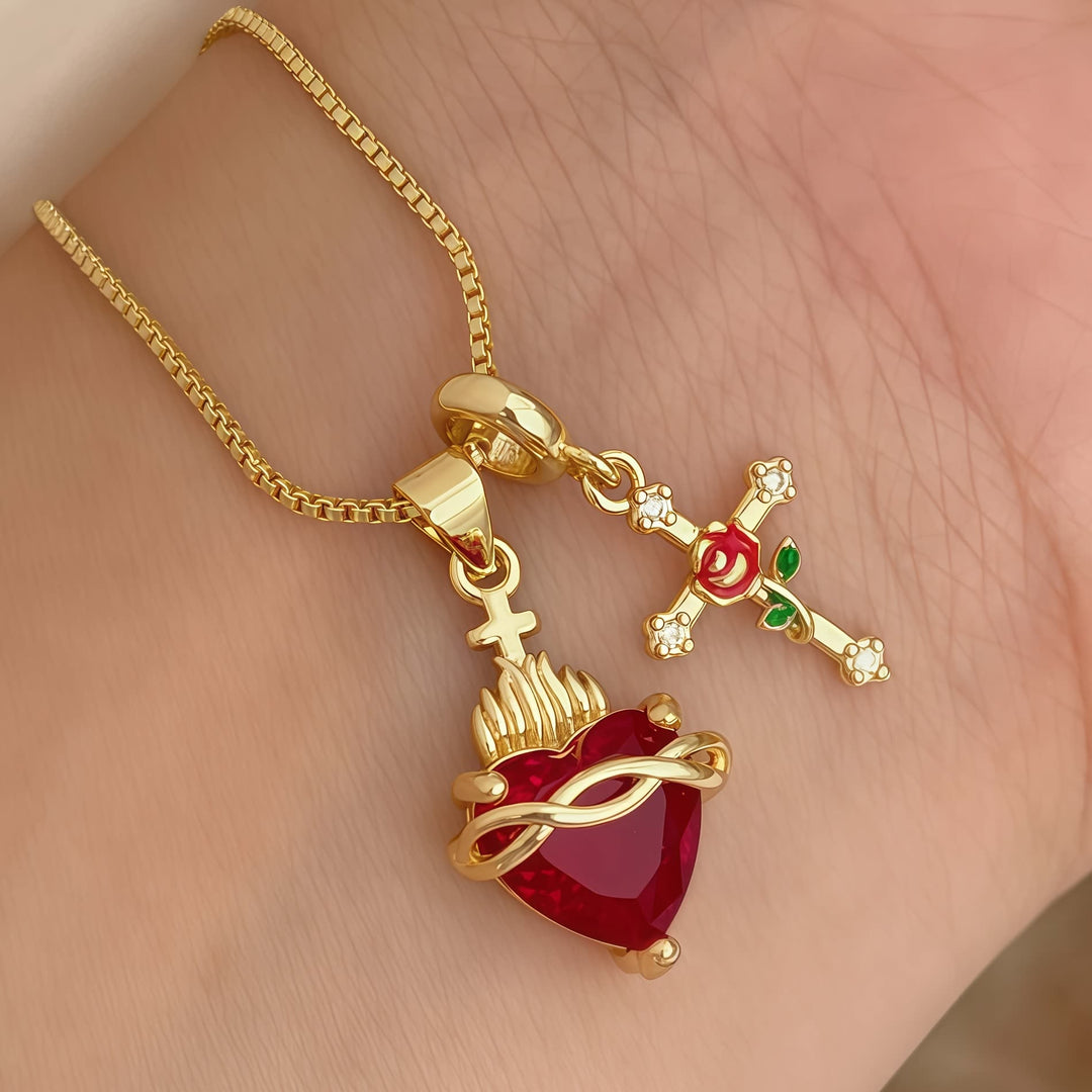 Christianartworkshop Sacred Heart & Rose Cross Pendant Necklace: Embody Divine Love and Redemptive Grace - Sacred Heart - image 0